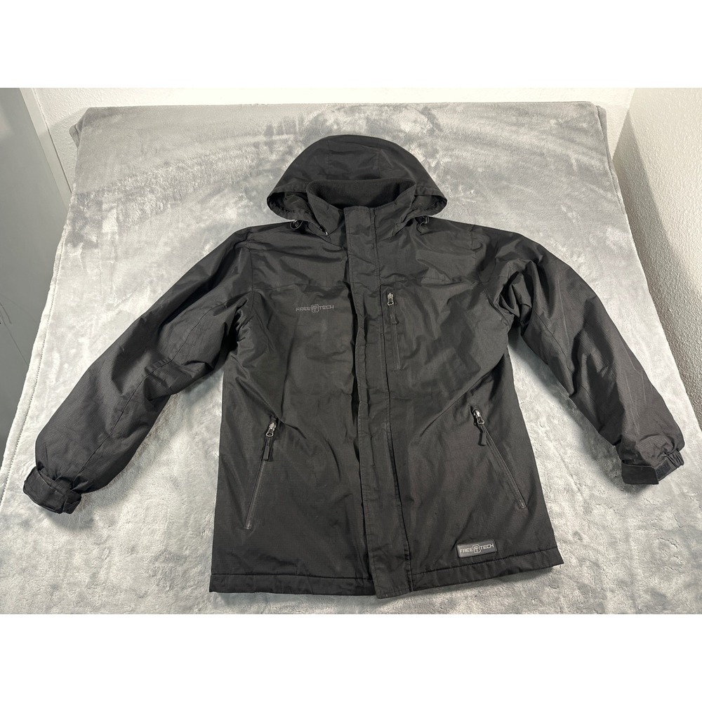 Free Tech Mens Performance Outerwear Hooded Ripstop Jacket Black Small 34-36